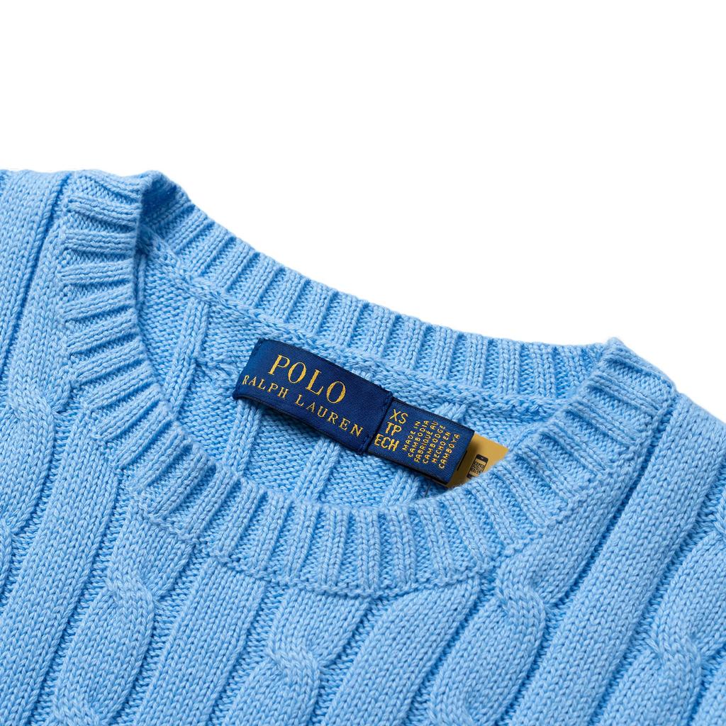 Polo Ralph Lauren SS25 Embroidered Pony Logo Twisted Knit Round Neck Short Sleeve Sweater Women sweater Blue 211910987-037