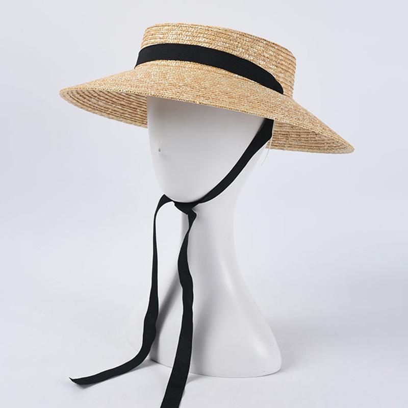 Fashion Women Summer Hat Wide Brim Beach Hat Ribbon Tie Wheat Straw Hat Outdoorsman Boater Hat Sun Protective Panama