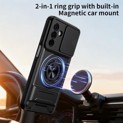 For Samsung Galaxy A26 5G Magnetic Case Ring Holder Foldable Kickstand TPU PC Phone Cover with Camera Lens Slider