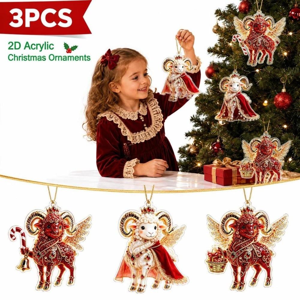 Shining Goat Pendant Acrylic Animal Hanging Decoration Christmas Tree Ornament  Holiday Party Decor