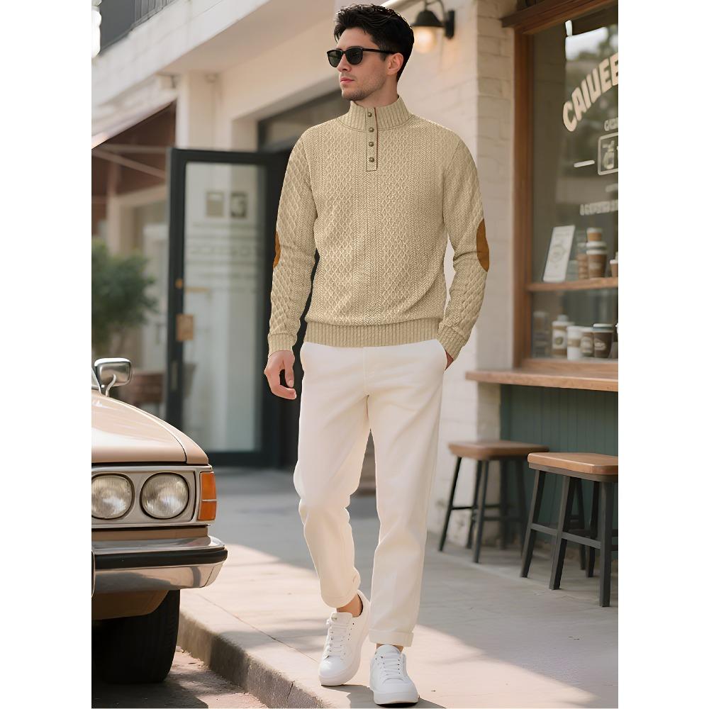 Herren Langarm Button-Down Stehkragen Sweatshirt mit Jacquard-Webart für lässige Sportbekleidung