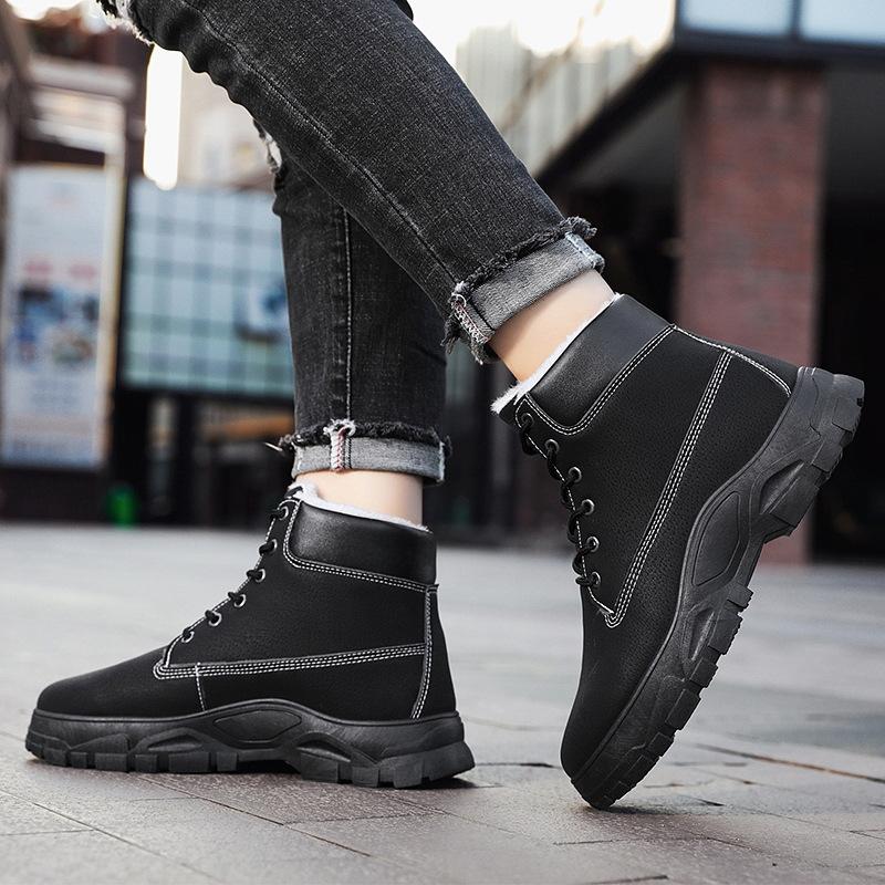 Fashion Men High Quality Leather Boots Male Winter Casual Motorcycle Ankle Botas Hombre Men Lace-Up Basic Boots Man Fashion Men Boots