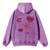Vintage Womans Acid Wash Hoodies Spider Star Prints Streetwears Pocket Oversize Cotton Pullovers Autumn Winter Streetwear