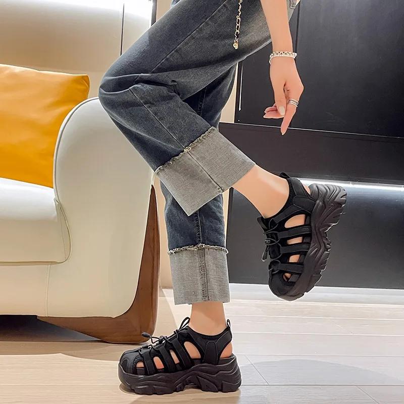 Fashion Sports Sandals 2024 Summer New FashionThick-soled Increase Outside To Wear Leisure Small Fragrant Wind Beach Sandals Daddy Shoes