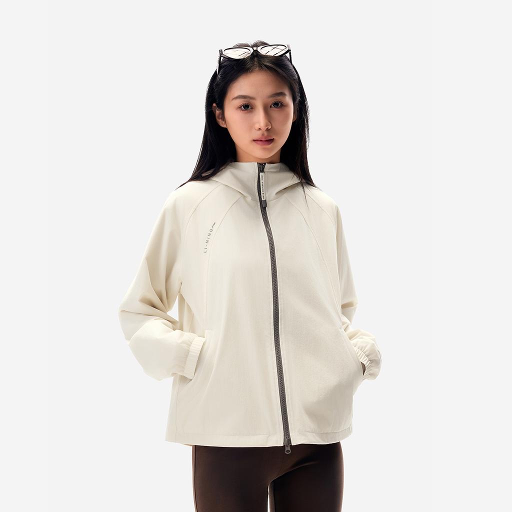 Li Ning Fitness Series Loose Hooded Logo Windbreaker Women Outerwear AFDVL52-1