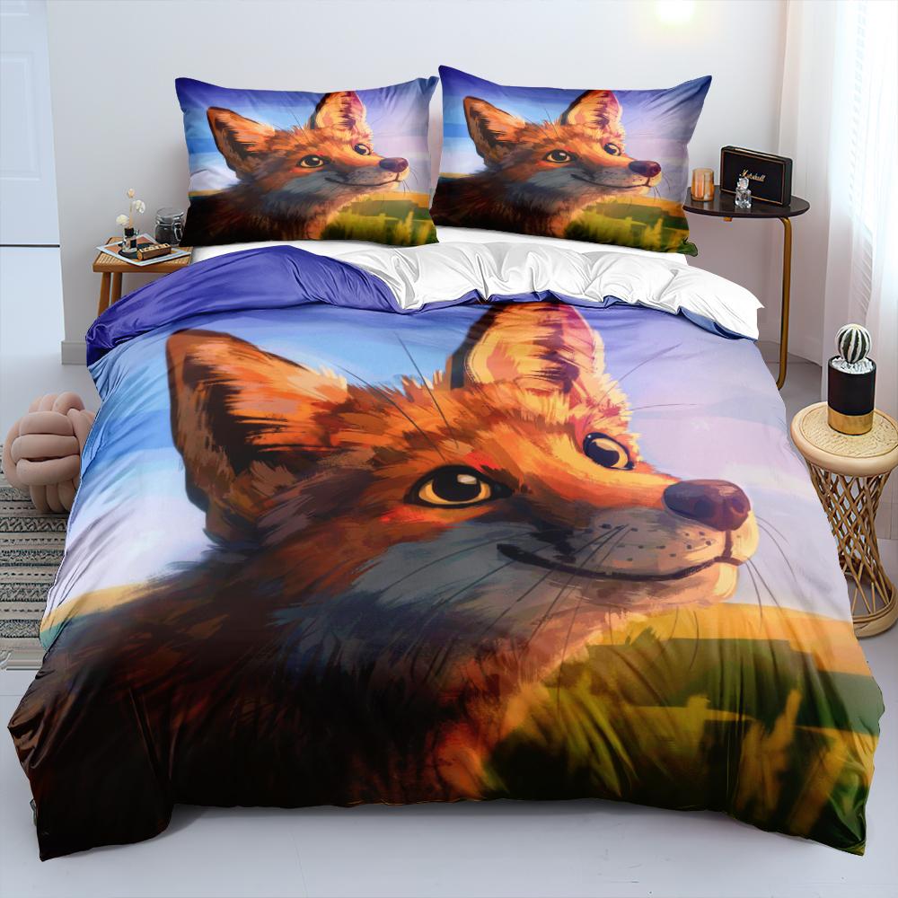 Animal Fox Bedding Set King Queen Size 3D Lovely Orange Fennec Fox Duvet Cover For Kids Teens Adults Bedroom Decor Quilt Cover