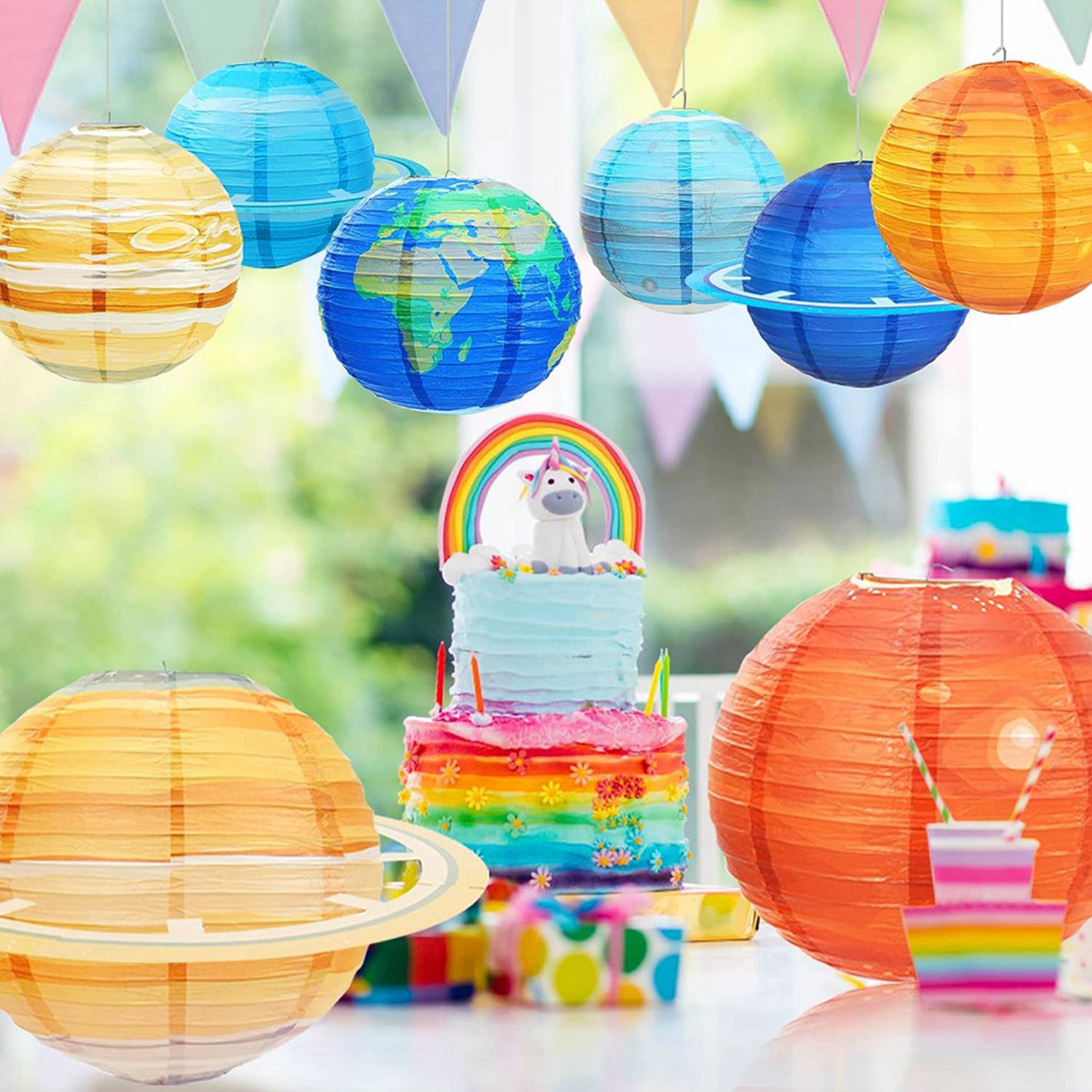 Premium-16Pcs Space Paper Lanterns Multi-Color Solar System Planets Lanterns 12Inch Outer Space Themed Party Supplies разноцветный