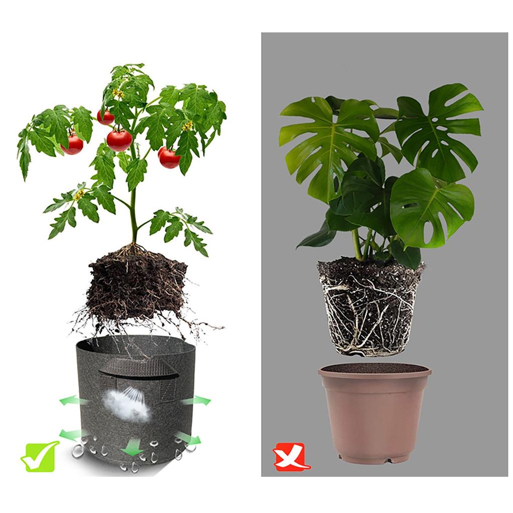 1/2/3/5/7 Galon -torba Ağır Kalınlaştırılmış Dokunmamış Bitki Kumaşı Saksı Kulplu