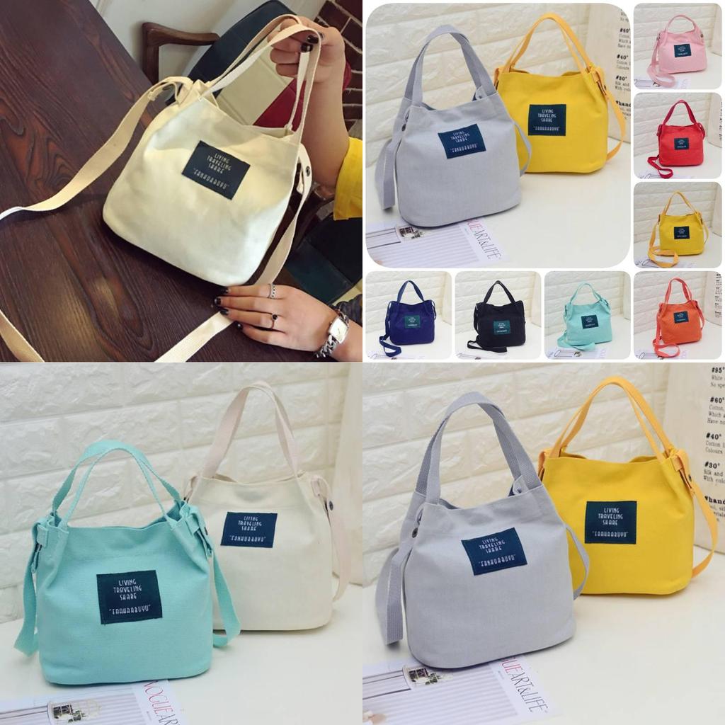 Chic Korean Style Canvas Bucket Bag Vibrant Candy Colors Small Handbag