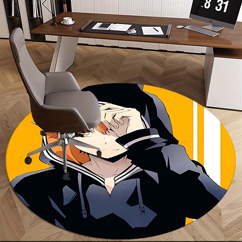 1pc Anime Design Round Carpet - Office Chair Mat for Dazai Soujyōji Fans | Non-Slip Rug Suitable for Home Decor