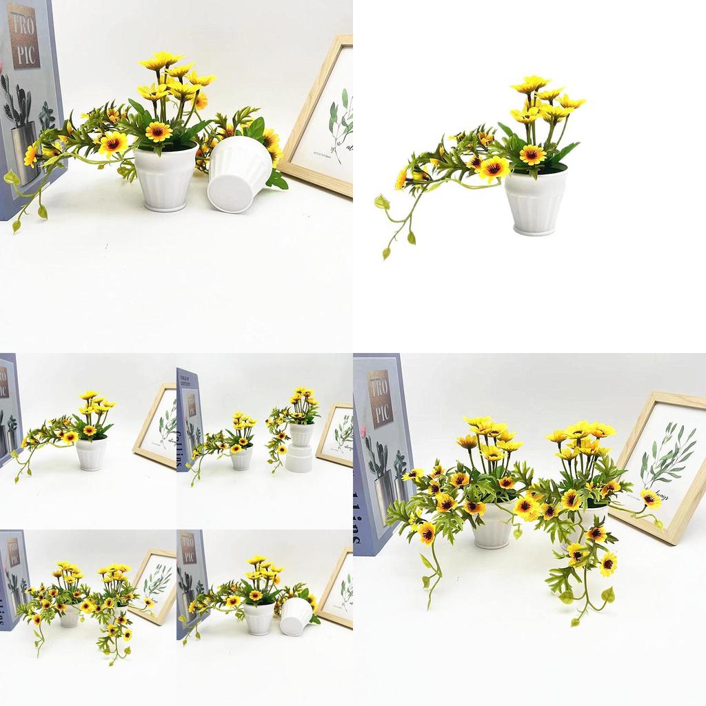 Sunflower Artificial Plant Mini Round Pot For Home Decor And Photography Props