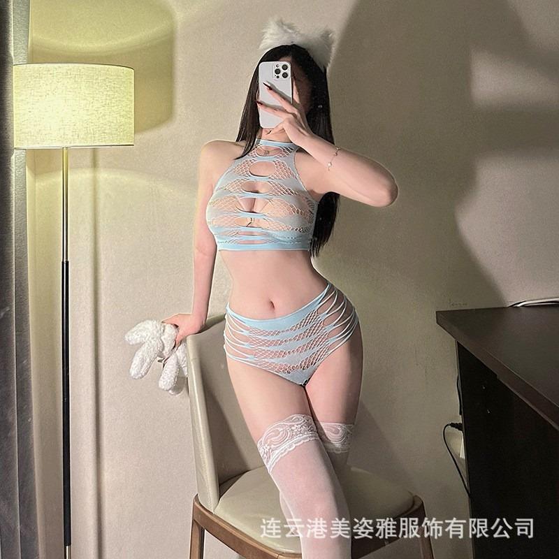 Sexy lingerie open-file uniform onesie jacquard stockings net socks onesie no-take net clothes can be hand-torn socks