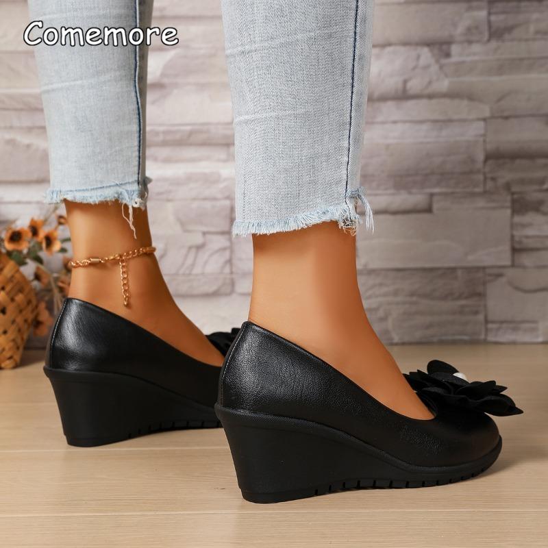 Fashion Plus Size35 42 Summer Women's Round Toe Wedge Sandals Soft Sole Casual Shoes Pearl Floral Shallow Slip On Daily Outwear Loafers