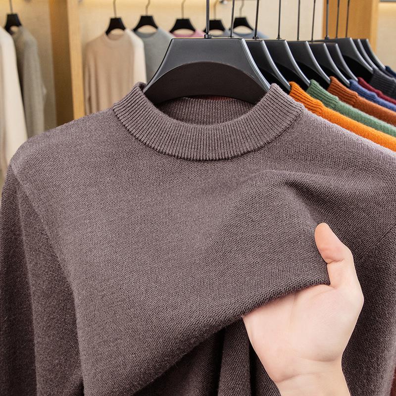 480g Men's Thickened Wool Sweater - New Winter Style, 100% Pure Wool, Solid Color Knitted Design