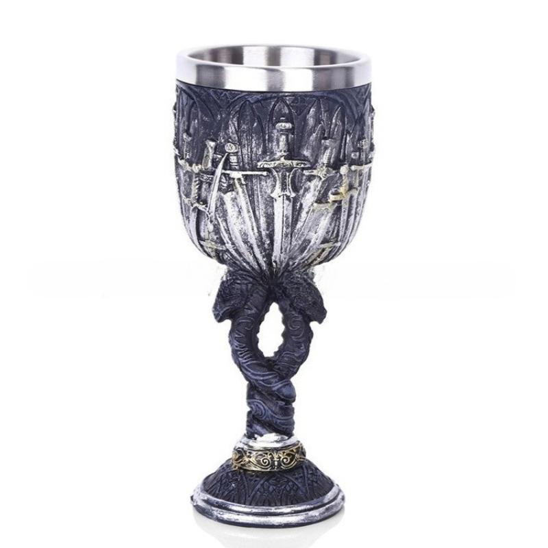 High-footed Cup Gift Resin Skull Cup, Creative 3D Stereoscopic Wolf Head Stainless Steel Decorative Cup