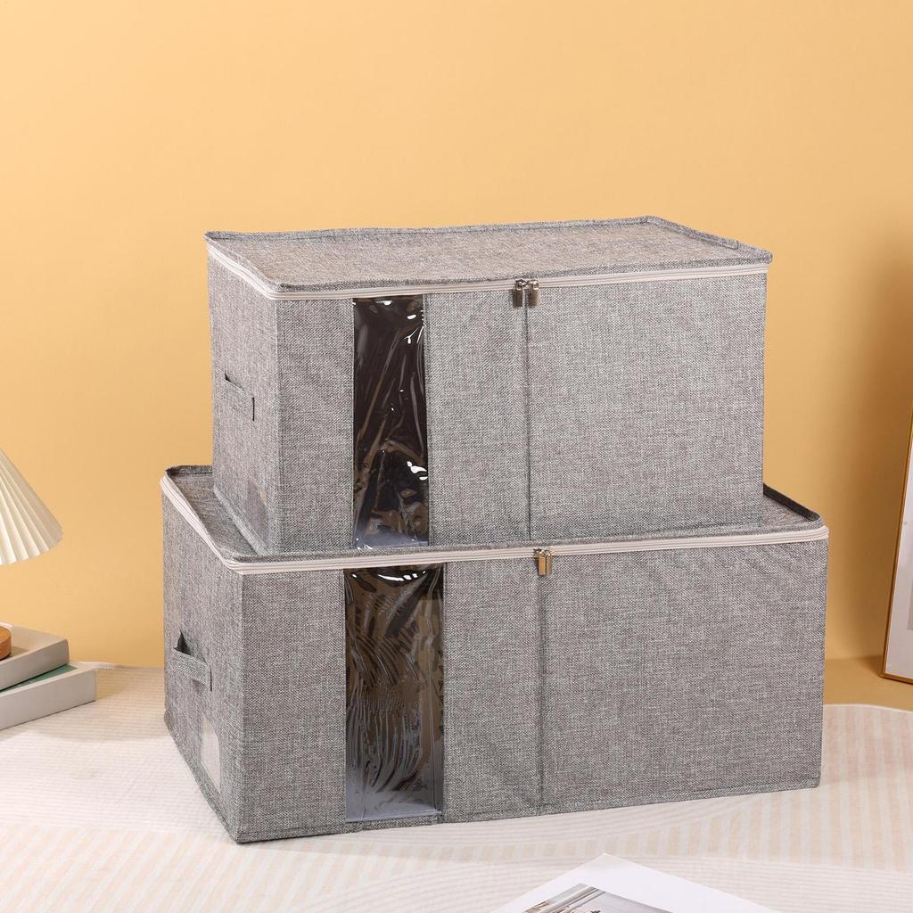 Large Capacity Clothing Storage Box Foldable Clear Window Fabric Box Clothes Storage Organizer With Lid And Zipper For Blanket