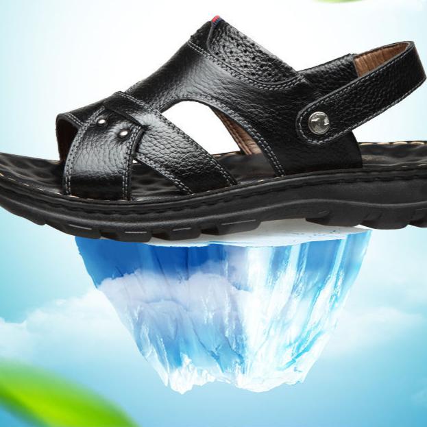 Thick Soled Massage Soled Sandals, Men's Genuine Leather Summer Sandals, Men's Casual Beach Shoes