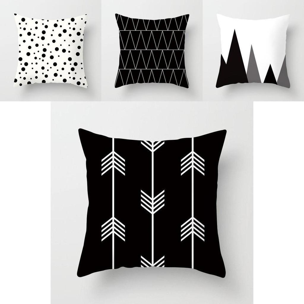 Premium Polyester Peach Skin Geometric Cushion Cover In Black White Gray For Elegant Touch