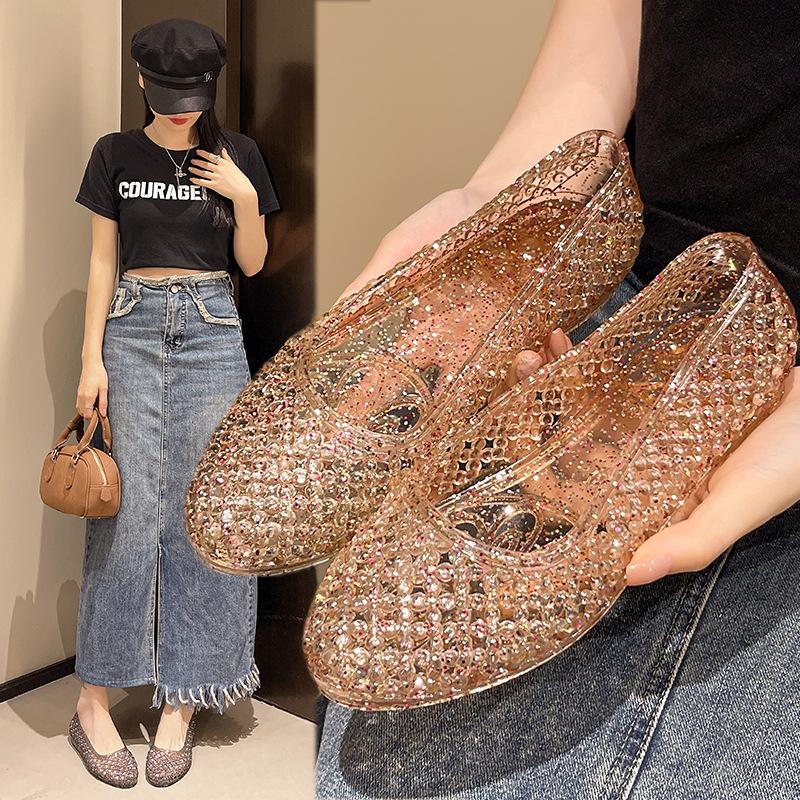 Modische Sandalen für Damen Pailletten Flache Damen Sandalen Damen Strand PVC Jelly Schuhe Damen Schuhe Sasual Glänzend Einfarbig Sandalias Femininos