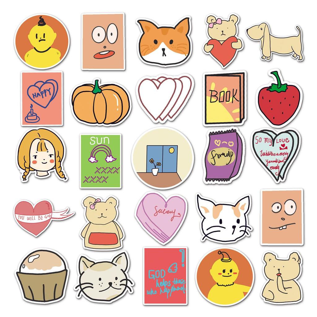 50 Cute & Waterproof Cartoon Stickers - Perfect for Notebooks, Motorcycles, or Cups