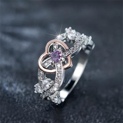 Diamantbesetzter Roségoldener Herzring für Damen Modisch Schlicht und Vielseitig Neuer Stil