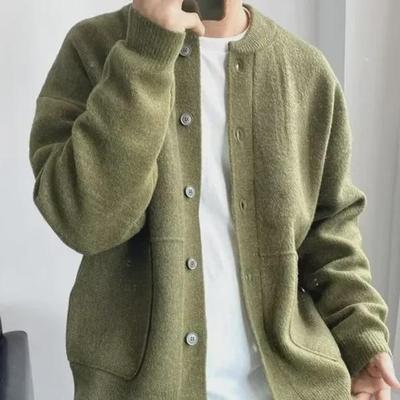 Cárdigan de punto de color puro estilo coreano para niños de otoño e invierno - Moda juvenil, Versátil, Corte holgado
