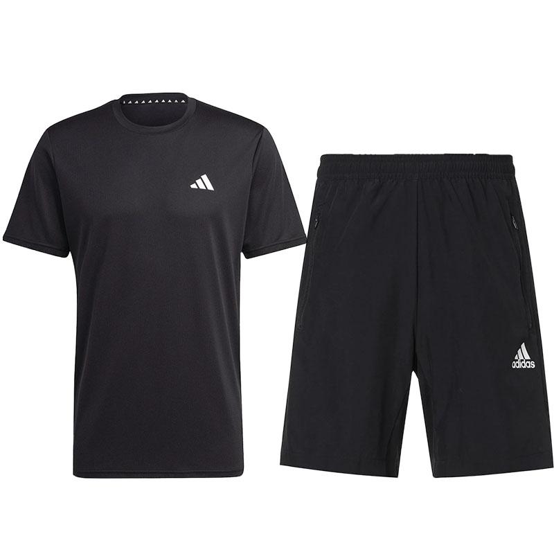 

Adidas Comfortable Versatile Artistic Round Neck Short Sleeve Vintage Fashion Shorts Casual Sports Suit Unisex Sets Black IC7428+GT8161 XL