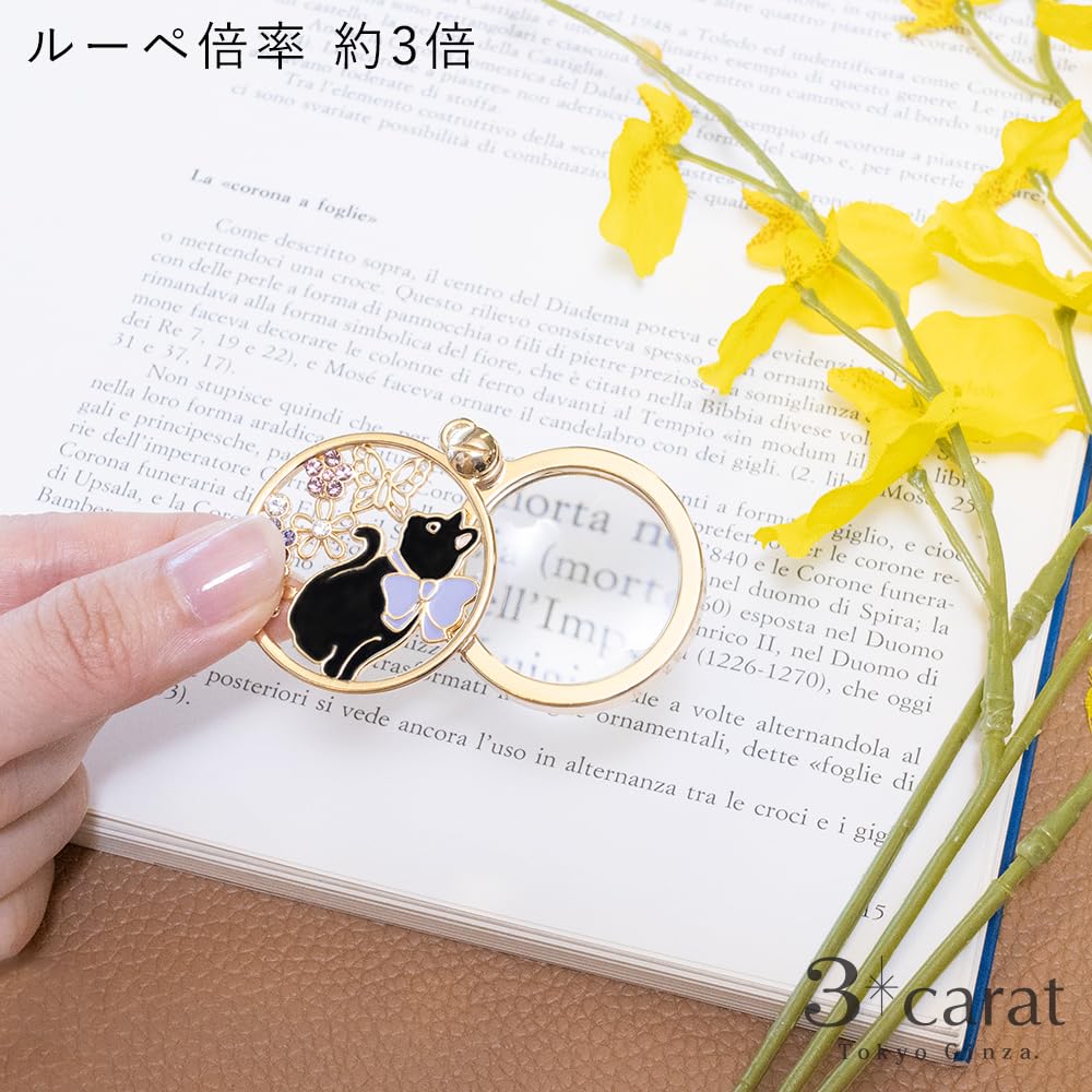 3carat Dressy Magnifying 5 Types Stylish Sliding Magnifying Handheld Bag 3x Magnification Bear Glass, Available, Glass, Charm, (Teddy Wreath)
