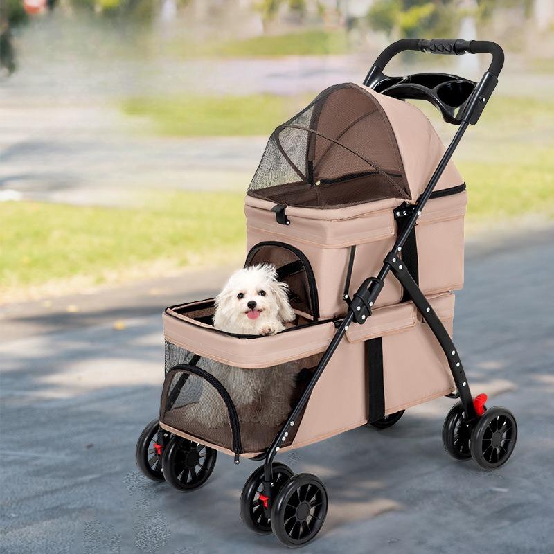 Metal Pet Stroller Lightweight Foldable Outdoor Travel Cart for Dogs Cats Teddy Puppy Kitten Portable Pet Walking Pushchair
