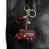 Rhinestone Fire Truck Keychain with Tassel - Fashionable Metal Bag Pendant