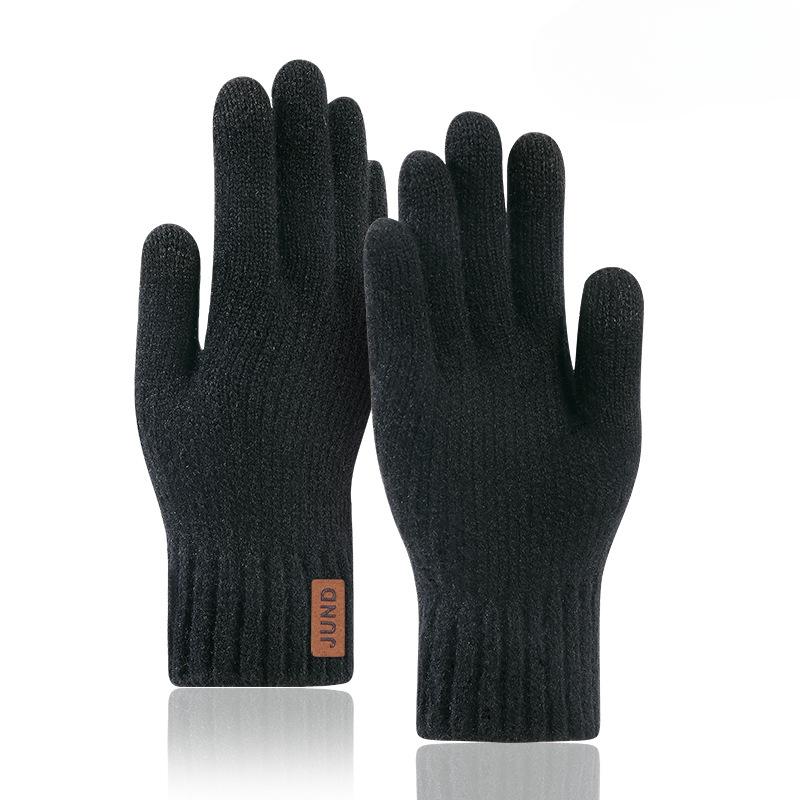Knitted Wool Cold Proof Warm Gloves Men Thick Outdoor Riding Fleece Lined Touchscreen Winter Gloves with Touchscreen Feature