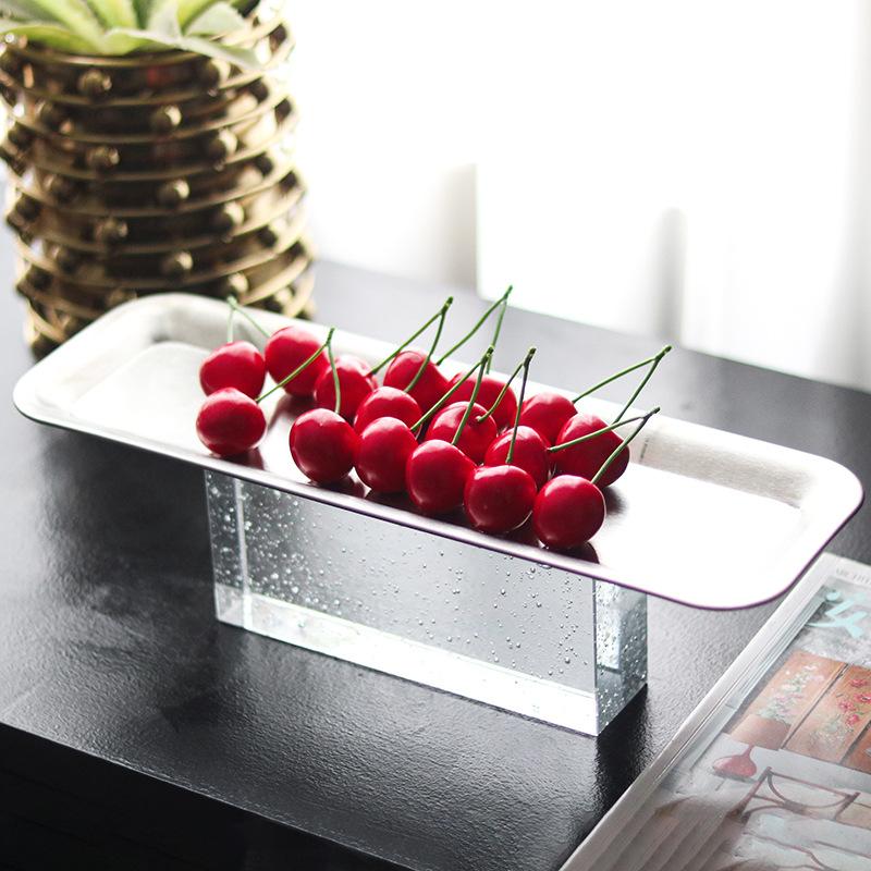 Bubble Crystal Base Metal Tray, Rectangular Stainless Steel Fruit Tray, Cake Rack, Living Room Decoration, Desktop Storage Tray