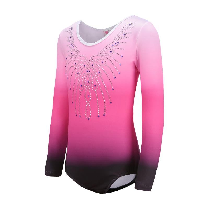 Elegant Patterned Gradient Bodysuit Long-Sleeve Diamond Ballet Gymnastics Clothes Dance Clothes