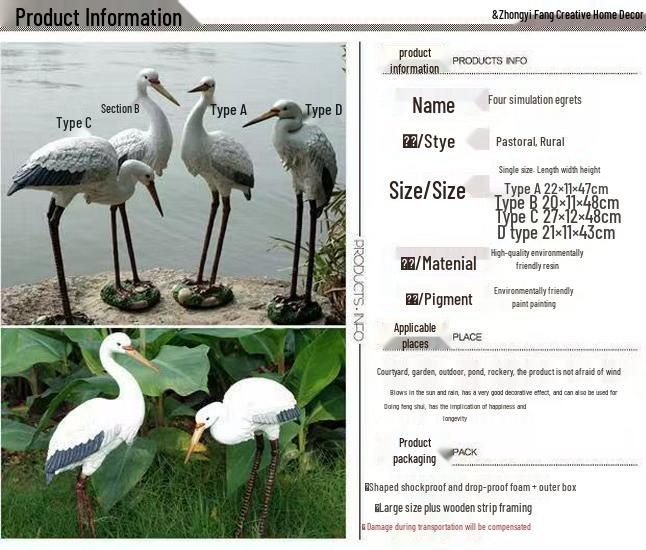 Simulated Heron Ornament for Outdoor Garden and Courtyard Landscaping Decoration - Egret Resin Craft