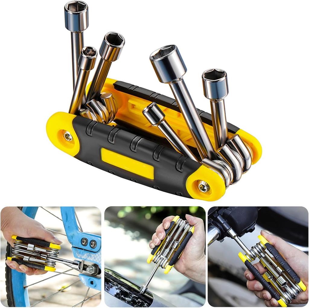 6 In 1 Folding Socket Wrench Set Multi Functional Hex Spanner Hex Nut Driver Set Tamper Proof Torx Key Wrench Repair Tool 5-12mm