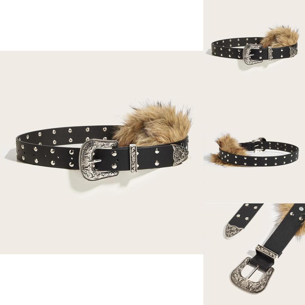 Fashion Pu Leather Waist Belt Artificial Fur Design And Carved Needle Buckle For Trendsetters