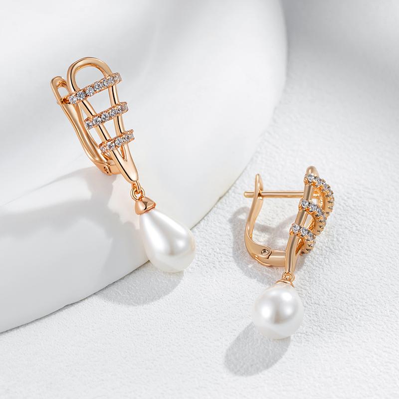 Unique Water Drop Pearl Drop Earrings For Women Luxury  Rose Gold Color Natural Zircon Accessories Daily Fine Jewelry