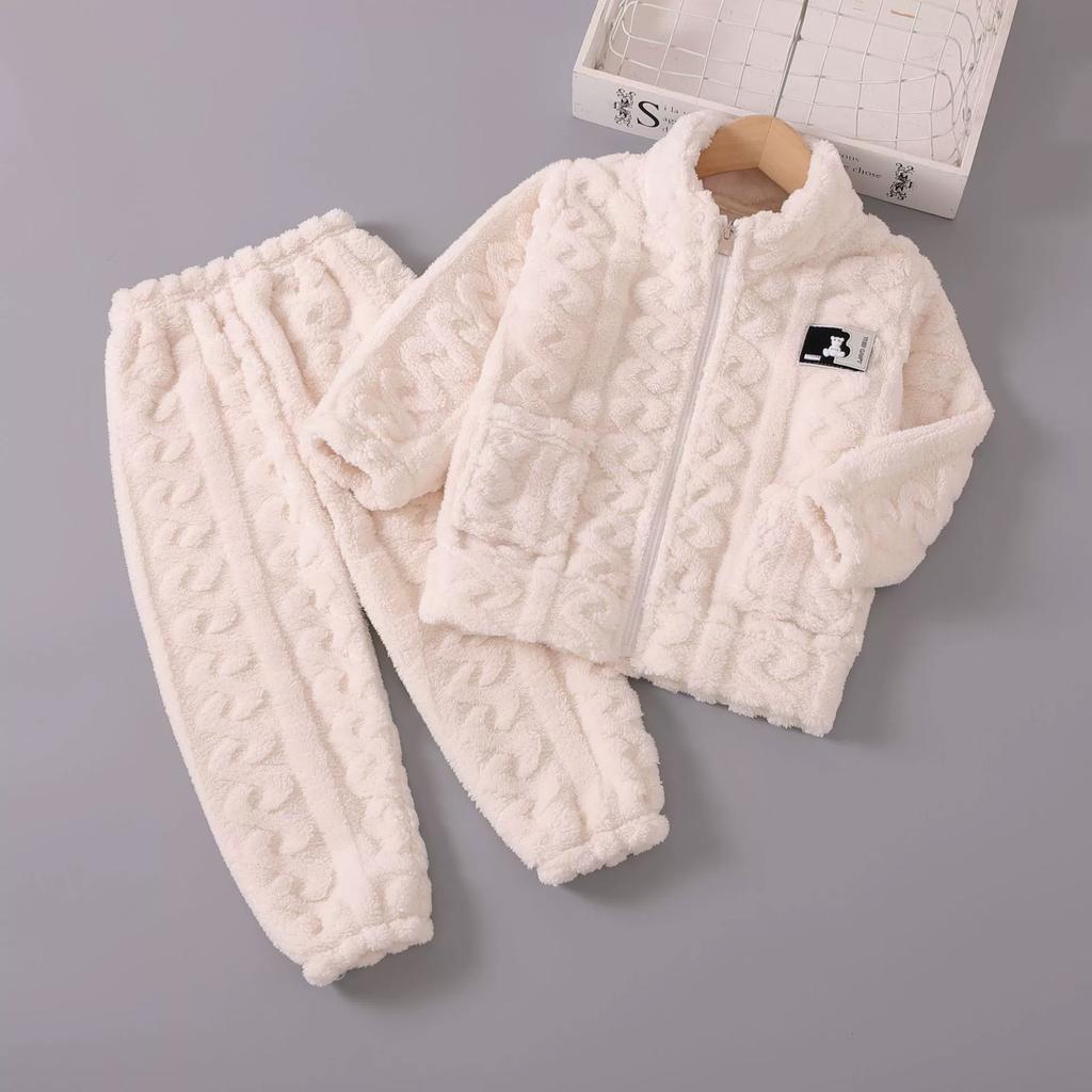 Kinder-Pyjamas für Mädchen, Korallen-Fleece, verdickter Jungen-Waschlappen, Herbst und Winter, für Babys und Mädchen, Heimkleidung, Winteranzug
