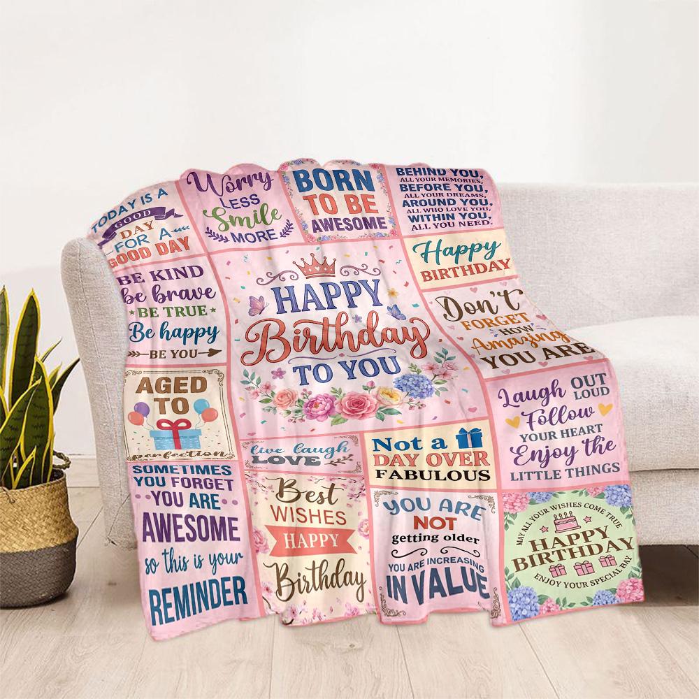Happy Birthday Wishes Blanket Warmthful Decor Perfect for Couch Sofa Chair All-Season Use Modern Ideal Gift For Birthday Valentine'S Day