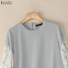 ZANZEA Women Elegant Floral Splice 3/4 Sleeve Loose Casual Crew Neck Blouse