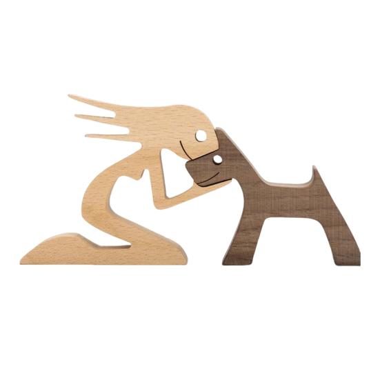 Dog And Human Ornament Rustic Wooden Boy And Dog Decoration Minimalist Puppy
