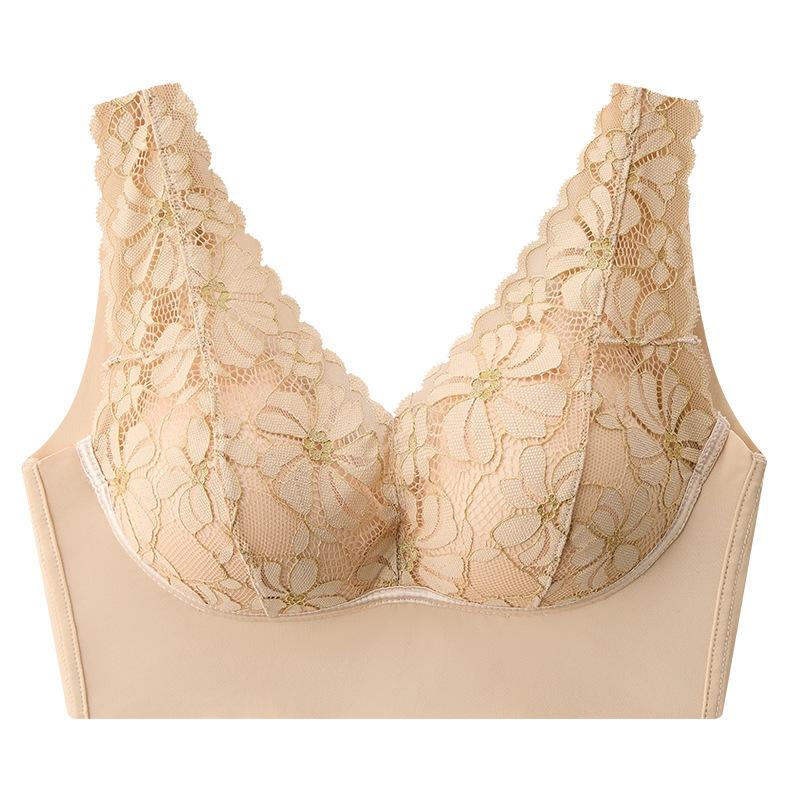 Damsexig spetsbehå med trådlös samlande väst Stor U-rygg Underkläder L-3XL