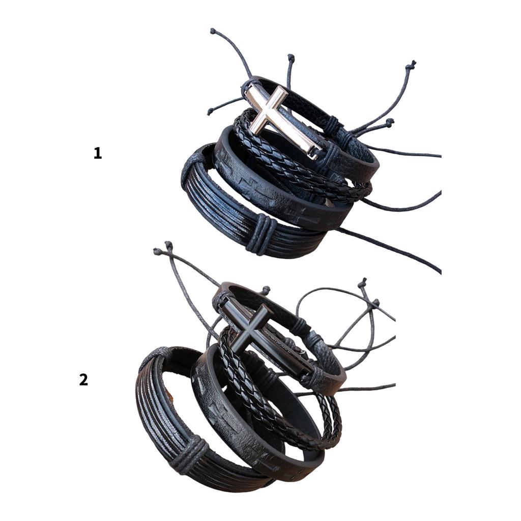 4Peces Multifuntional Leather Bracelet Fashion Wristband Adjustable Bracelet Suitable for Parties and Casual Outings