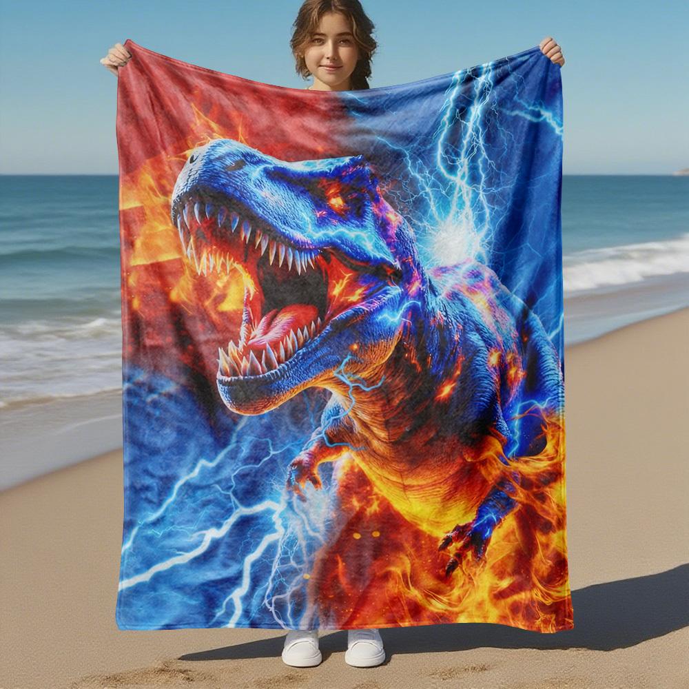 Thunder Dinosaur Fire Outdoor Flannel Blankets, Outdoor Travel, Home Blankets, Fan Gifts,Suitable for All Seasons, Christmas Gifts. R1127007