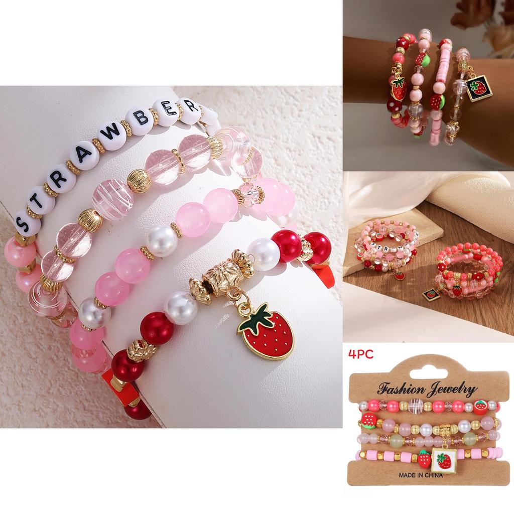 Strawberry Pendant Beaded Bracelet Set With Crystal Glass For Womens Fashion Accessories