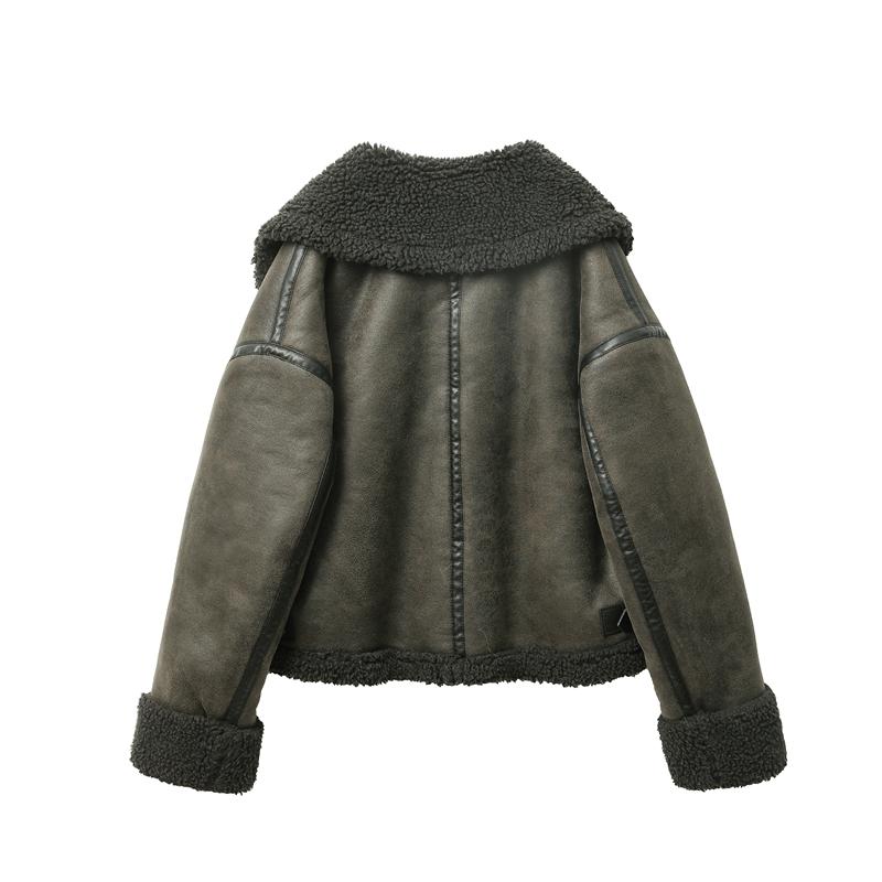 Giacca da donna ispessita calda in pile integrato con pelliccia, giacca da donna biker a doppio lato