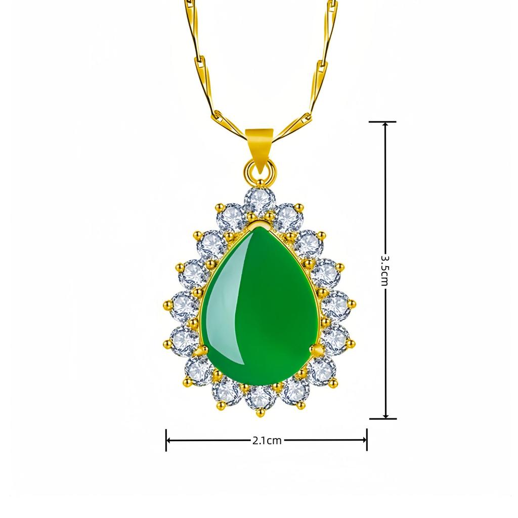 Yi Hua Petal Green Jade & Chalcedony Pendant Clavicle Necklace