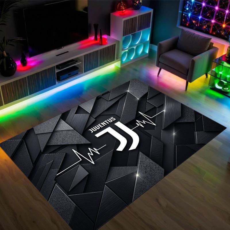 Juventus FC Design Kristall-Samt-Teppich Gemütlich Nicht?Rutschfester Teppich mit Aufdruck für Schlafzimmer Wohnzimmer Eingang