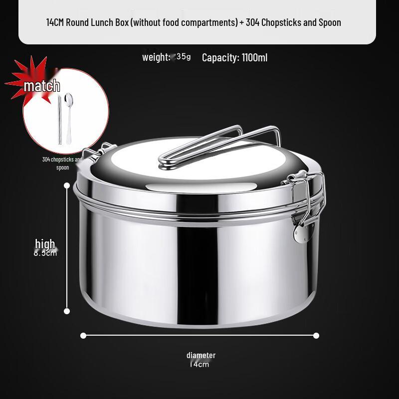 Food Grade 304 Stainless Steel Round Lunch Box