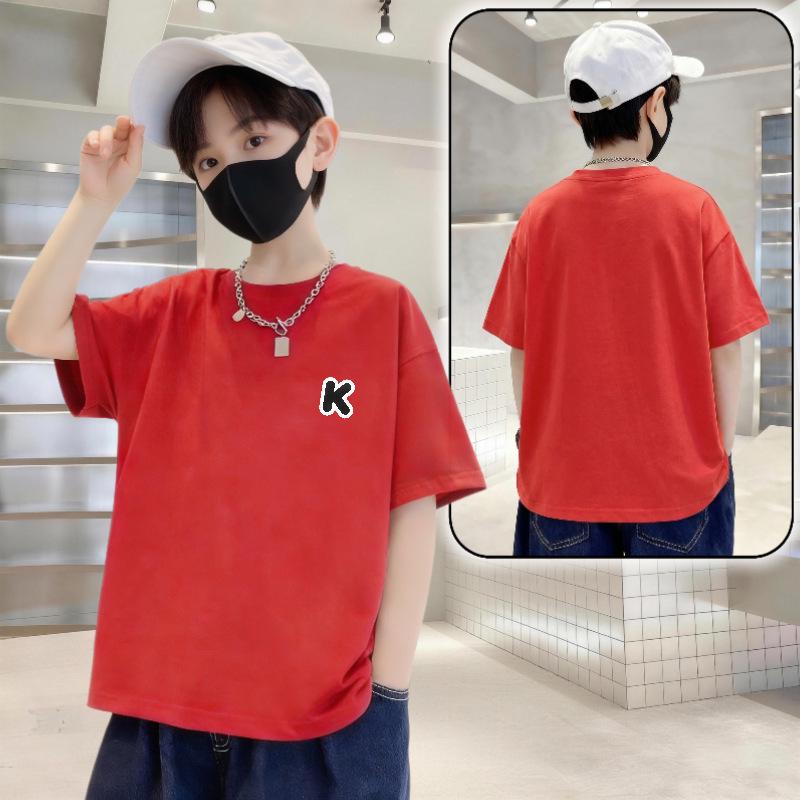 Kids' Cotton Letter Print Short Sleeve T-Shirt - Boys' Summer Wear, Trendy and Stylish Loose Fit Top